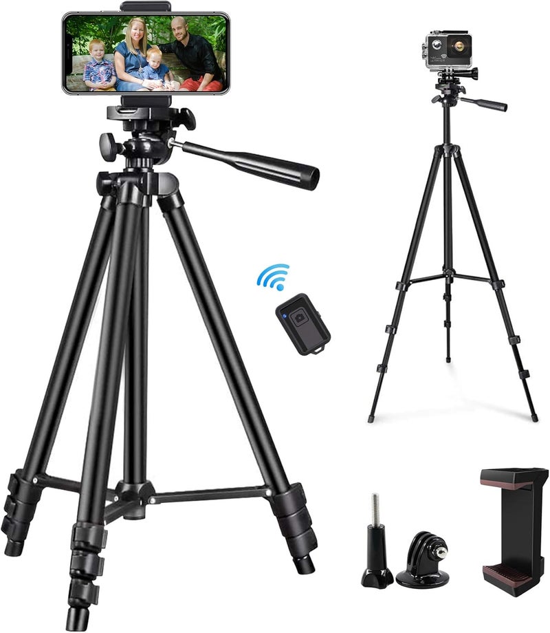 QITELE Phone Tripod 50" Extendable Cell Phone Tripod with Wireless Bluetooth Remote and Universal Phone Holder, Perfect for Video Recording/Selfies/Live Stream. - Image 1