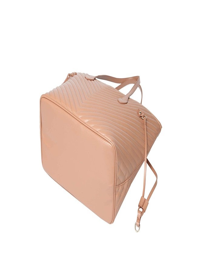 Daisy Rose Quilted Chevron Tote Shoulder Travel Bag & Matching Clutch PU Vegan Leather - Blush - Image 5
