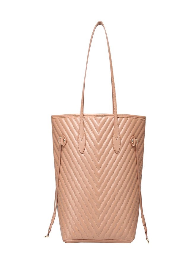 Daisy Rose Quilted Chevron Tote Shoulder Travel Bag & Matching Clutch PU Vegan Leather - Blush - Image 2