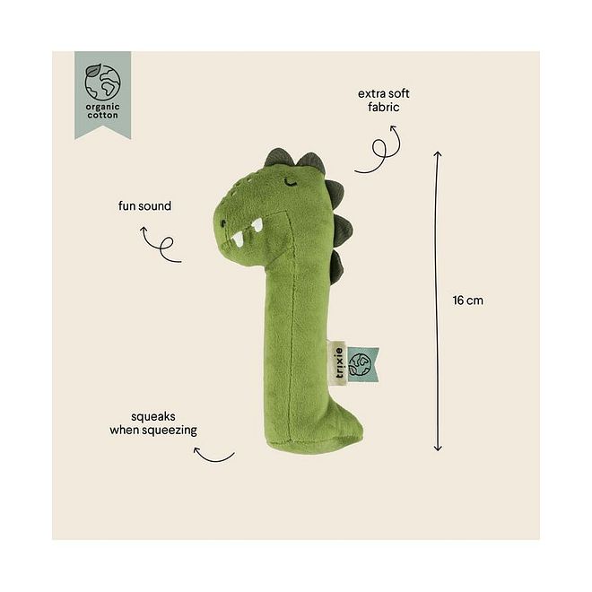 Trixie Mr. Dino Squeaker, Small, Easy To Hold, Soft, 0 Months+, 16cm - Green - Image 3