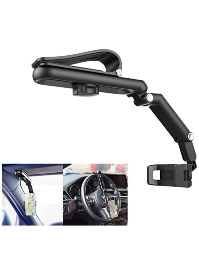 ELTRAZONE Sun Visor Car Cell Phone Holder, 360 Rotating Car Mount Support Clip Bracket , Adjustable Arm Cradles Car Holder Mount Phone Car Clip for Sun Visor Rearview Mirror Steering Wheel(Grey) - Image 1