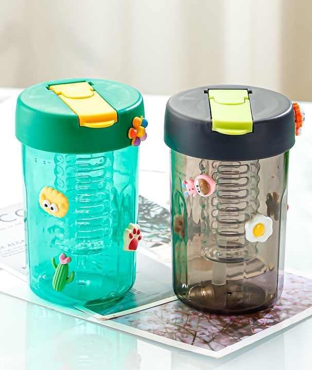 PAUL SONS Hospitality 400ml Cute Plastic Water Bottles Handle Water Bottles Cup Infuser Sipper Bottle Mug Leak proof BPA Free with Straw for Kids Girls (Multicolor Pack of 1Pc) - Image 4
