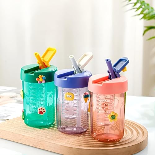 PAUL SONS Hospitality 400ml Cute Plastic Water Bottles Handle Water Bottles Cup Infuser Sipper Bottle Mug Leak proof BPA Free with Straw for Kids Girls (Multicolor Pack of 1Pc) - Image 2