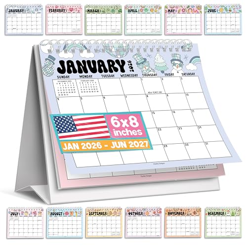 Hadley Designs Small Desk Calendar 2026-18-Month 2026 Desk Calendar Small for Home, Office & Classroom, Standing Flip Desks Calendars 2026-2027, Teacher Appreciation Gifts, Graduation Gifts - Image 1