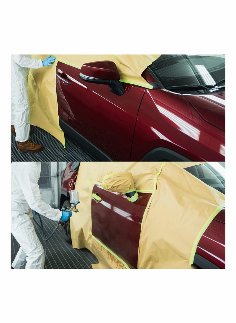 بيوينتي Pre Taped Masking Paper for Painting Tape and Drape Painters Paper Paint Adhesive Protective Paper Roll for Covering Skirting Frames Cars and Auto Body 4 Rolls  - Image 2