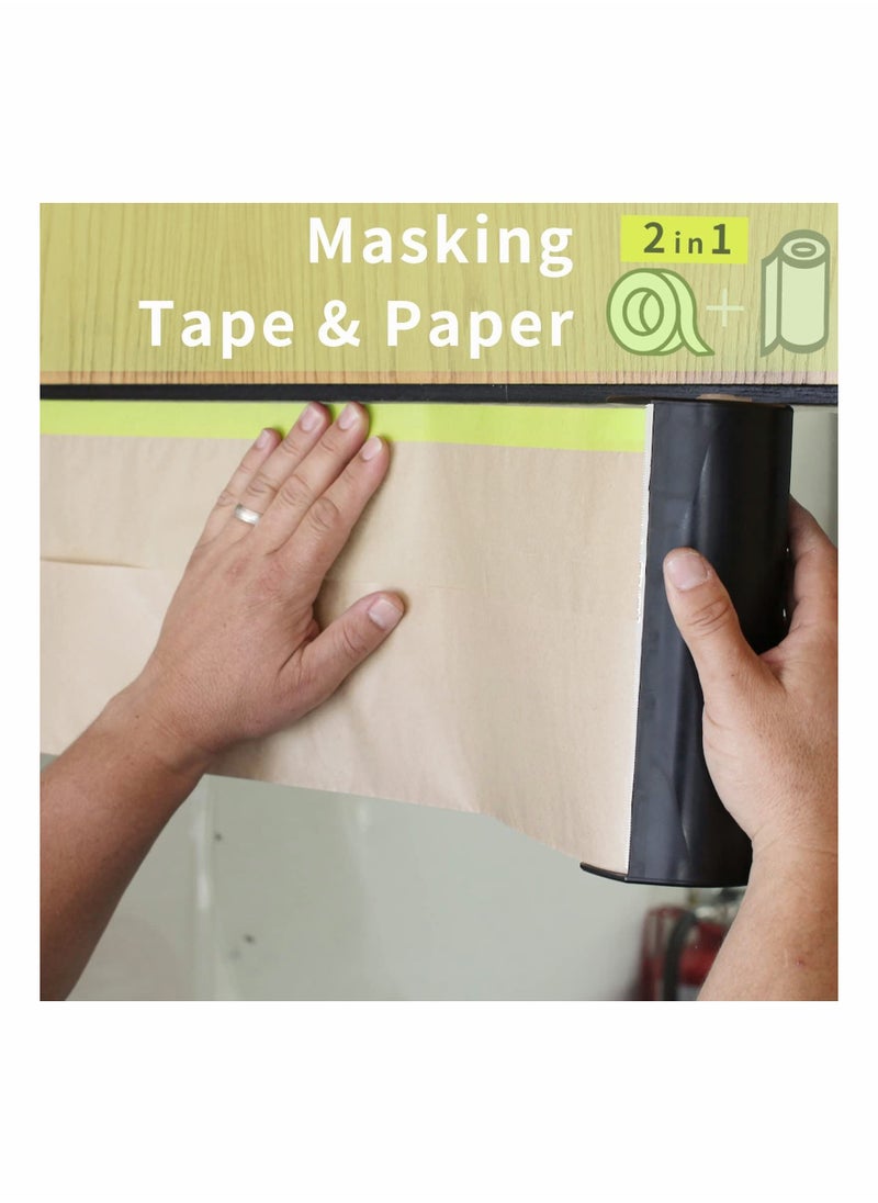 بيوينتي Pre Taped Masking Paper for Painting Tape and Drape Painters Paper Paint Adhesive Protective Paper Roll for Covering Skirting Frames Cars and Auto Body 4 Rolls  - Image 5