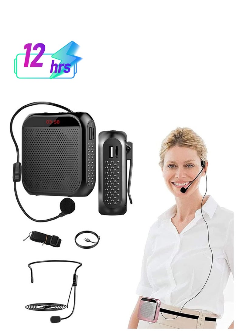 Arabest - Voice Amplifier with Wired Microphone Headset, Portable Rechargeable PA System Speaker Personal Microphone Speech Amplifier, Loudspeaker for Teachers, Tour Guides/Coaches Metting/Yoga/Fitness (Black) - Image 1