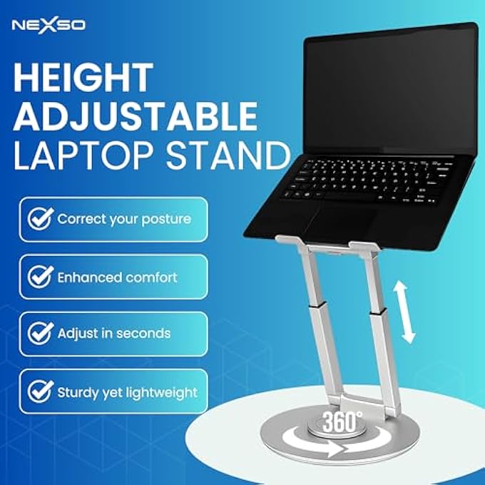 Nexso HEIGHT ADJUSTABLE LAPTOP STAND | MADE WITH PREMIUM QUALITY ALUMINIUM - LAPTOP STAND FOR DESKS, OFFICE TABLES, COFFEE TABLES, KITCHEN COUNTERS, BEDSIDE TABLES, CLASSROOMS, AND CO-WORKING SPACES - Image 2
