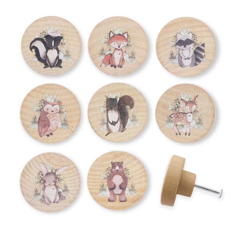 Lasyman 8Pack18 Natural Wood Nursery Dresser Cabinet Furniture Knobs Wooden Animal Cabinet Kids Cute Drawer Pulls - Image 2