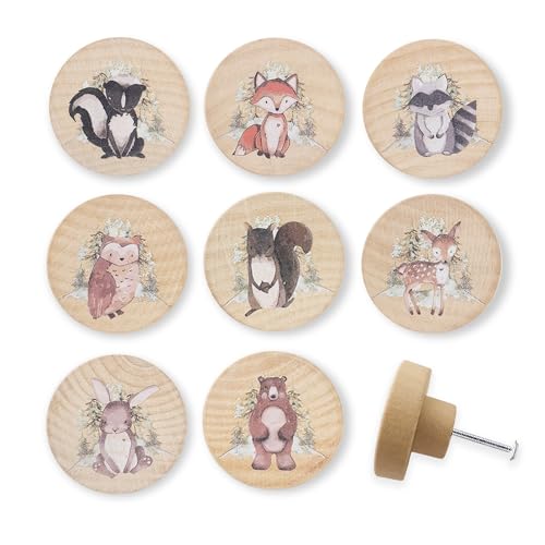 Lasyman 8Pack18 Natural Wood Nursery Dresser Cabinet Furniture Knobs Wooden Animal Cabinet Kids Cute Drawer Pulls - Image 1