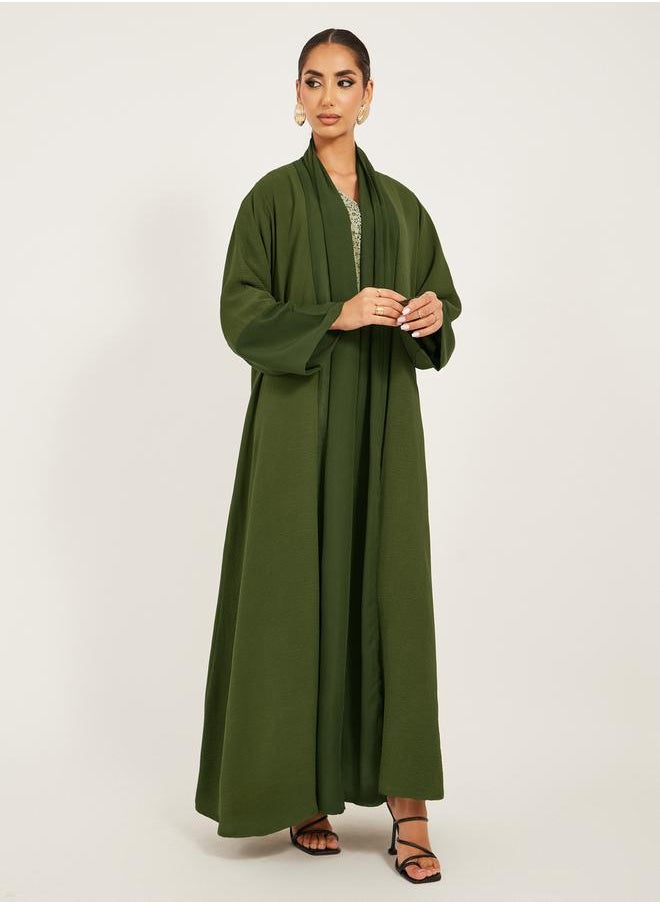 Styli Solid Open Abaya with Chiffon Panel Detail  - Image 2
