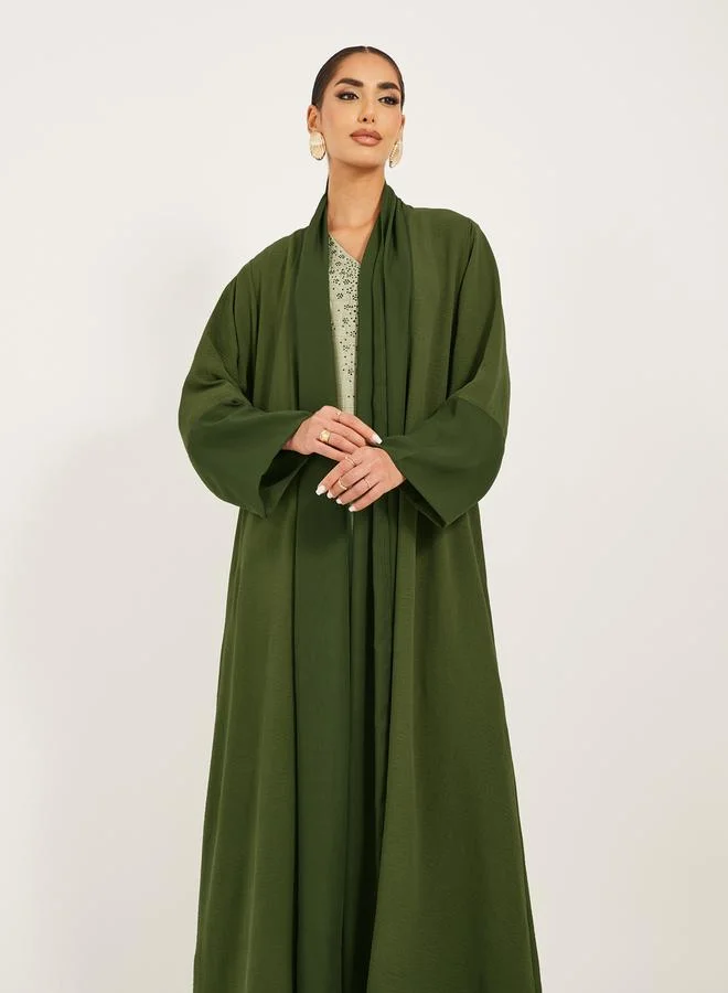ستايلي Solid Open Abaya with Chiffon Panel Detail