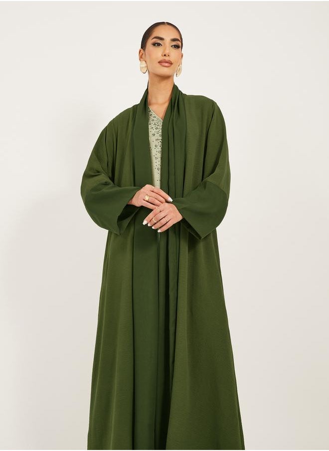 Styli Solid Open Abaya with Chiffon Panel Detail  - Image 3