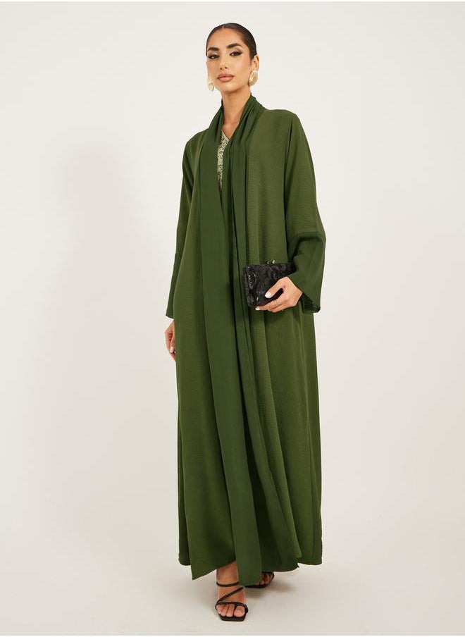 Styli Solid Open Abaya with Chiffon Panel Detail  - Image 1