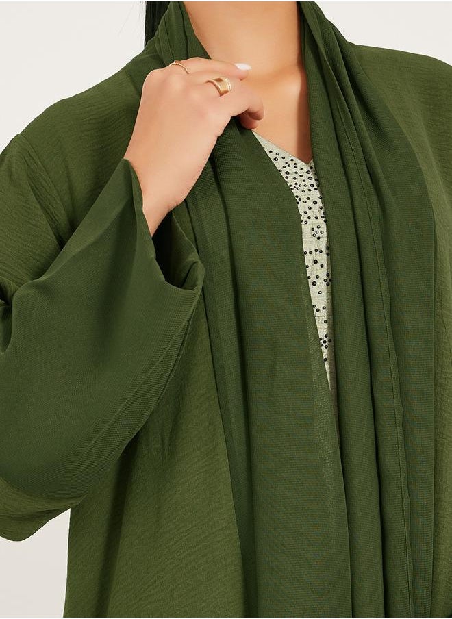 Styli Solid Open Abaya with Chiffon Panel Detail  - Image 4