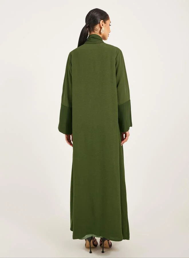 ستايلي Solid Open Abaya with Chiffon Panel Detail