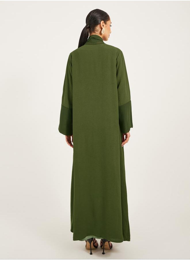 Styli Solid Open Abaya with Chiffon Panel Detail  - Image 5