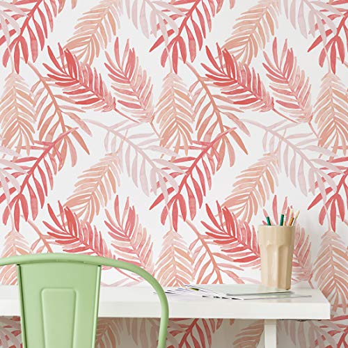 Flipside Pink and Peach Palm Leaves Peel and Stick Removable Wallpaper - Each Roll is 18 ft. Long x 18 in. Wide - Safe for Walls - Easy to Apply & Easy to Remove - Image 1