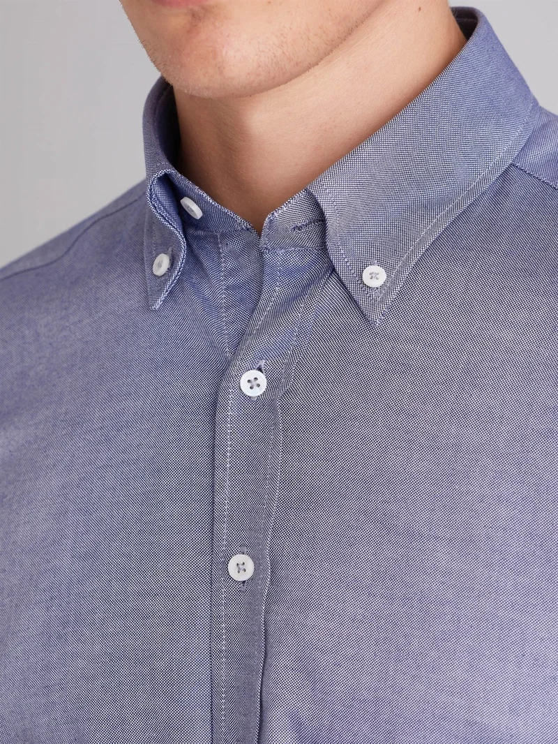 Dufy Navy Blue Men's Slim Fit Button-Up Collar Oxford Shirt