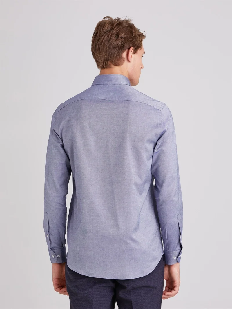 Dufy Navy Blue Men's Slim Fit Button-Up Collar Oxford Shirt