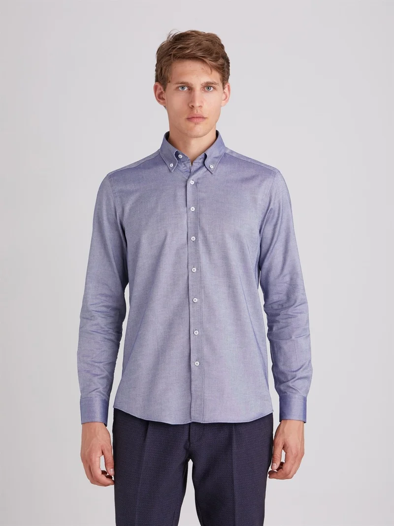 Dufy Navy Blue Men's Slim Fit Button-Up Collar Oxford Shirt