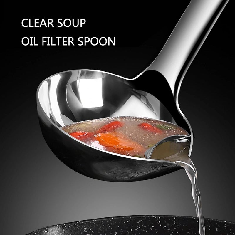 HaRvic HaRvic Stainless Steel Oil Filter Spoon Oil Soup Separator Spoon Cooking Spoon with Long Handle Grease Filter Spoon for Home Kitchen Hot Pot Fat Skimmer Silver Pack of 1  - Image 5