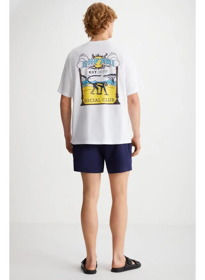 GRIMELANGE Grimelange Elio Men's Cotton Crew Neck Short Sleeve Printed White T-Shirt