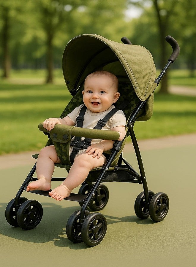 TOBY Light Weight Foldable Comfort Baby Stroller in Camouflage Print with Canopy & Smooth Wheels & Safety Harness | Compact Travel Pram for Baby - Image 1