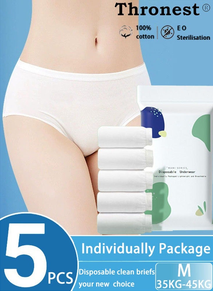 Thronest 5 Pack Sterile High Elasticity Women's Disposable Panties, Mid Waist Soft Hygienic Underwear,Pregnancy and Travel Use with Individually  Package Disposable Briefs，SIZE M  - Image 1