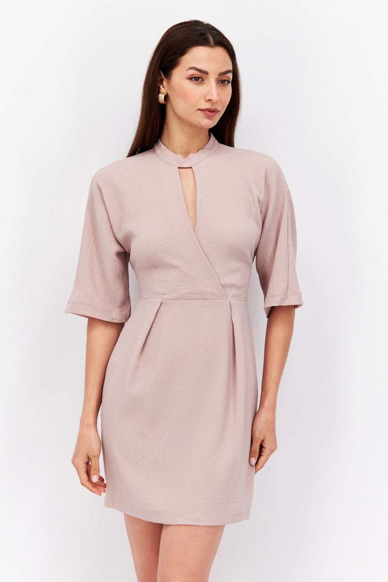 Closet London Women Plain Mini Dress, Light Pink - Image 1