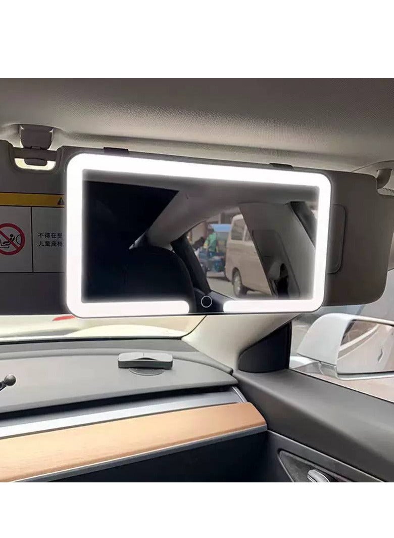 مرآة زينة للسيارة مزودة بإضاءة LED ذكية، وهي مثالية للأشخاص الذين يهتمون بالتفاصيل ويرغبون في إضاءة مثالية داخل السيارة (سواء لوضع المكياج أو التحقق من المظهر). - Image 1
