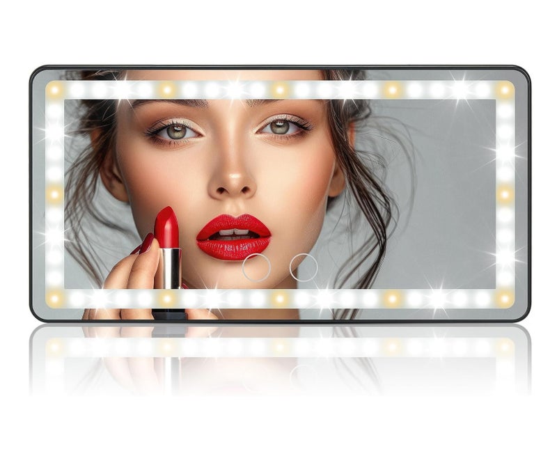 مرآة زينة للسيارة مزودة بإضاءة LED ذكية، وهي مثالية للأشخاص الذين يهتمون بالتفاصيل ويرغبون في إضاءة مثالية داخل السيارة (سواء لوضع المكياج أو التحقق من المظهر). - Image 2