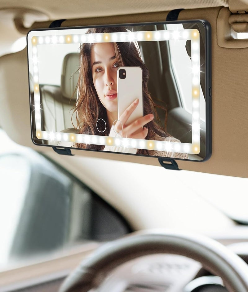 مرآة زينة للسيارة مزودة بإضاءة LED ذكية، وهي مثالية للأشخاص الذين يهتمون بالتفاصيل ويرغبون في إضاءة مثالية داخل السيارة (سواء لوضع المكياج أو التحقق من المظهر). - Image 4