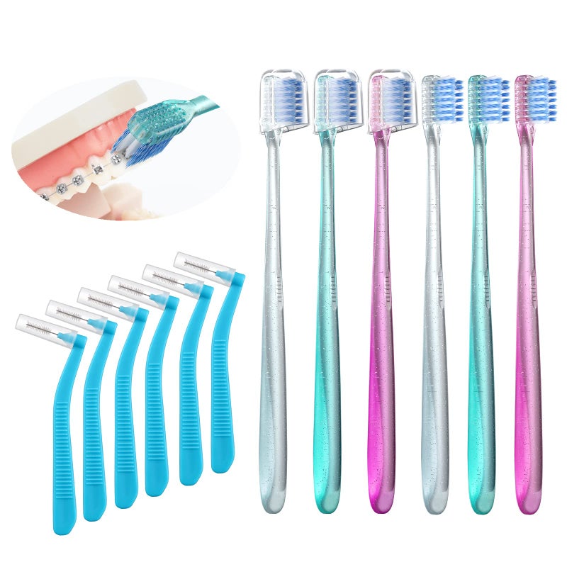 Fregum V-Shaped Orthodontic Toothbrush for Braces, with 6 Interdental Brushes, Soft Bristles, 6 Count - Image 1