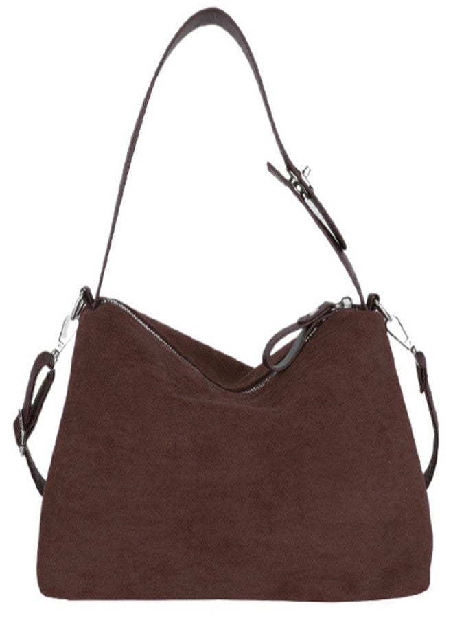 Bagkeak Suede Shoulder Bags For Women Crossbody Bag Suede Tote Bag Satchels Slouchy Work Purses Crescent Handbag Fall Top Handle - Image 1