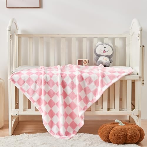 Yurhap Checkered Baby Blanket for Girls Pink Fleece Baby Blankets for Girls Boys, Warmer Comfort Lightweight Bed Blanket for Toddlers Infants or Newborn, 30''x40'', Pink - Image 5