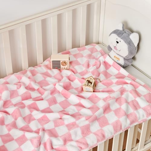 Yurhap Checkered Baby Blanket for Girls Pink Fleece Baby Blankets for Girls Boys, Warmer Comfort Lightweight Bed Blanket for Toddlers Infants or Newborn, 30''x40'', Pink - Image 2