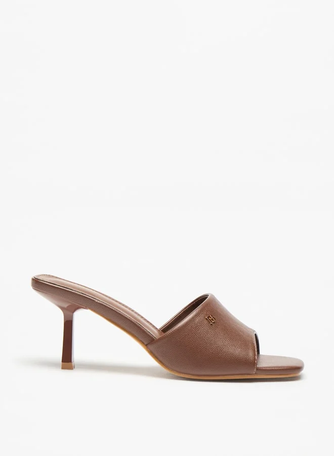 Flora Bella By Shoexpress Logo Accent Slip-On Sandals with Flared Heels