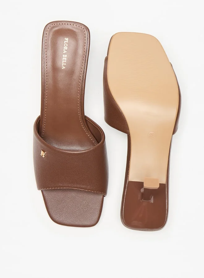 Flora Bella By Shoexpress Logo Accent Slip-On Sandals with Flared Heels