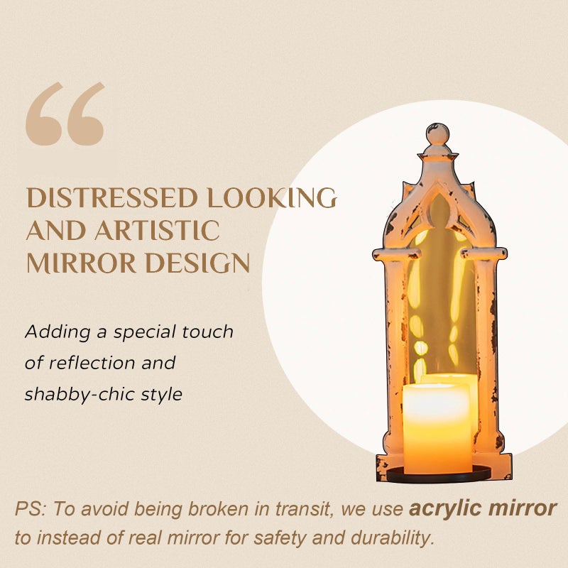Walasis Farmhouse Mirror Wall Candle Sconces Set of 2 - Shabby Chic Decor Rustic Candle Holder French for Bathroom Living Room Mirrored Sconce - Image 2