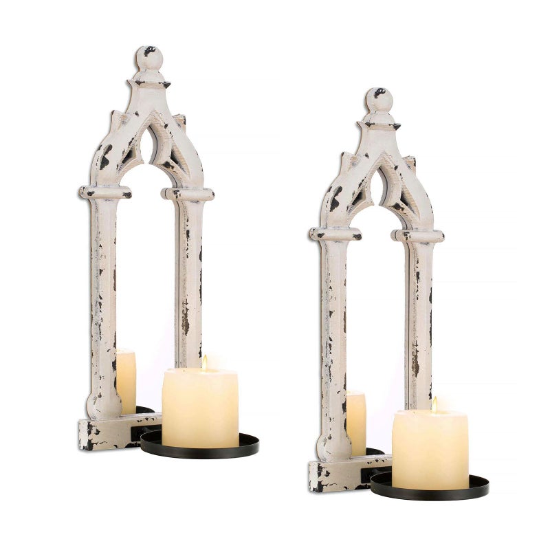 Walasis Farmhouse Mirror Wall Candle Sconces Set of 2 - Shabby Chic Decor Rustic Candle Holder French for Bathroom Living Room Mirrored Sconce - Image 1