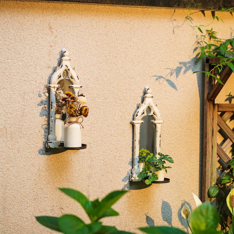 Walasis Farmhouse Mirror Wall Candle Sconces Set of 2 - Shabby Chic Decor Rustic Candle Holder French for Bathroom Living Room Mirrored Sconce - Image 3