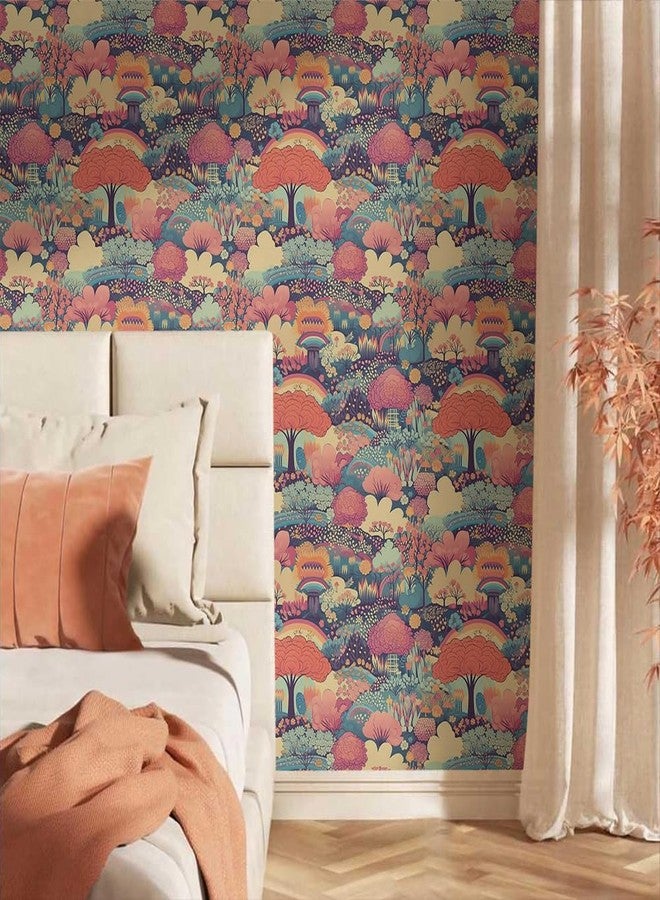MuralPeel Colorful Pink Tree Flowers Fantasic Rainbow Wonderland Fairytale Landscape Peel and Stick Wallpaper Easy Peel Off Self Adhesive Removable Stick on Wall Paper for Renter - Image 2