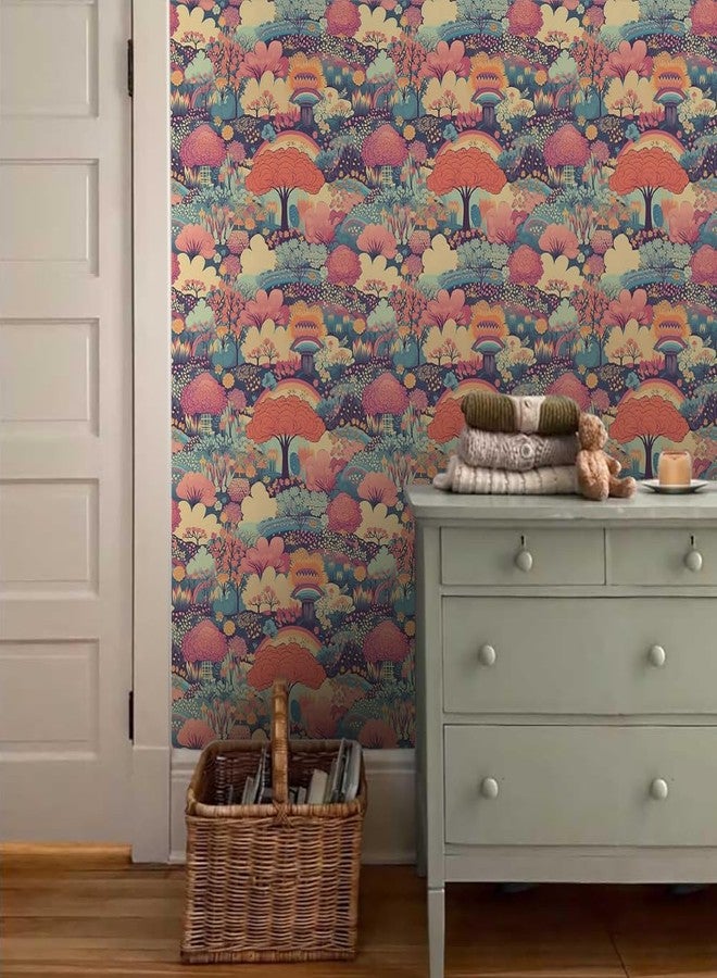 MuralPeel Colorful Pink Tree Flowers Fantasic Rainbow Wonderland Fairytale Landscape Peel and Stick Wallpaper Easy Peel Off Self Adhesive Removable Stick on Wall Paper for Renter - Image 3