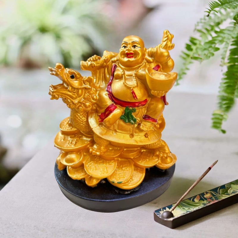 The Advitya بوذا الضحك الجالس على السلحفاة التنين من أجل الثروة والسعادة والحظ هدية للزفاف هدية عيد الميلاد عناصر ديكور المنزل - Image 1