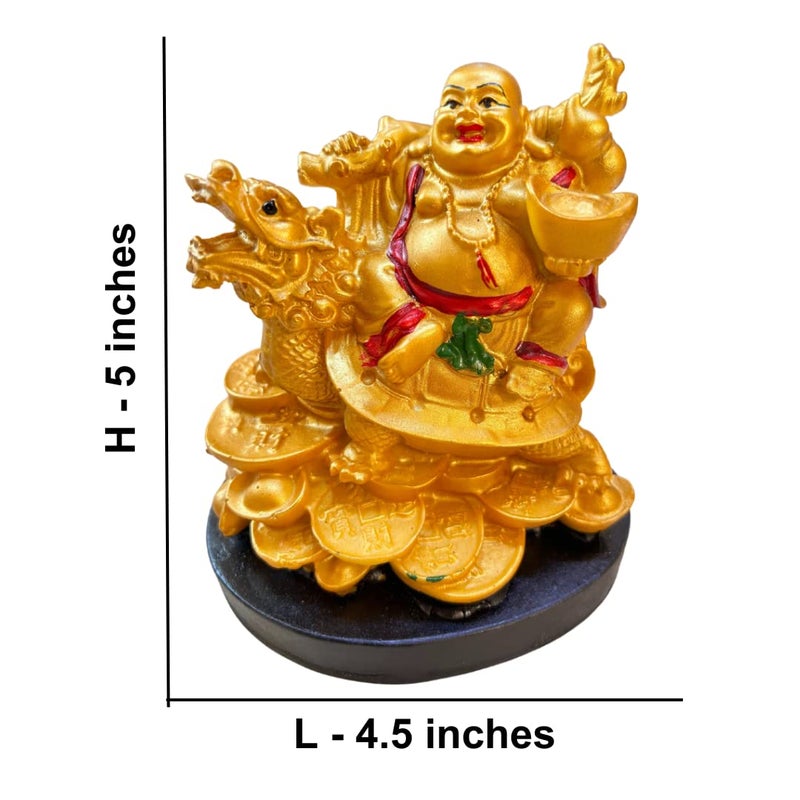 The Advitya بوذا الضحك الجالس على السلحفاة التنين من أجل الثروة والسعادة والحظ هدية للزفاف هدية عيد الميلاد عناصر ديكور المنزل - Image 2