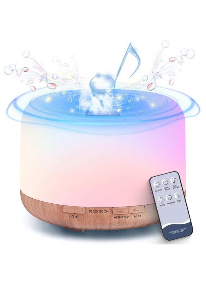 Kueh 500ml Essential Oil Diffuser with Bluetooth Speaker 5.0, Quiet Aromatherapy Mist Diffusers for Essential Oils, Ultrasonic Oil Diffuser with Remote Control, 7 Colors Light for Bedroom - Image 1