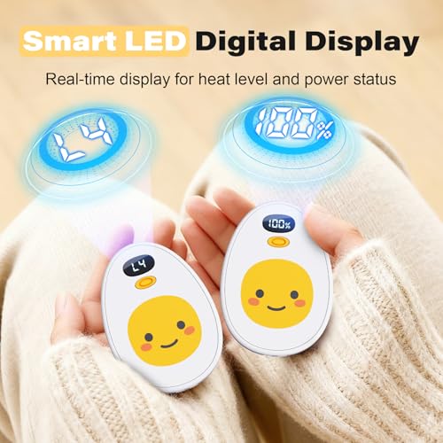 Taiofan Hand Warmers Rechargeable, 2 Pack Cute Egg Design, LED Display, 4 Levels Fast Heating Magnetic Electric Hand Warmers, Portable Pocket Heater Gifts for Women Men Outdoor Camping Hunting Golf - Image 3