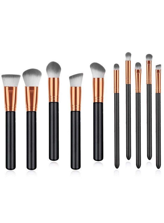 adbeni Fiber Bristle Makeup Brushes- Black And Golden Set Of 10 Piece Makeup Brush, Foundation Concealer Organizer Blending Blush Liquid Powder Cosmetics Brushes Tools - Image 1