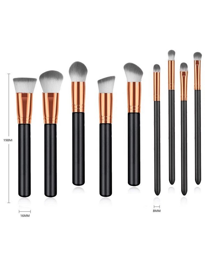 adbeni Fiber Bristle Makeup Brushes- Black And Golden Set Of 10 Piece Makeup Brush, Foundation Concealer Organizer Blending Blush Liquid Powder Cosmetics Brushes Tools - Image 2